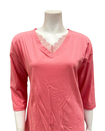 Iora Lingerie 25213M Coral V Lace Trim 100% Organic Cotton Pajamas Set Myselflingerie.com